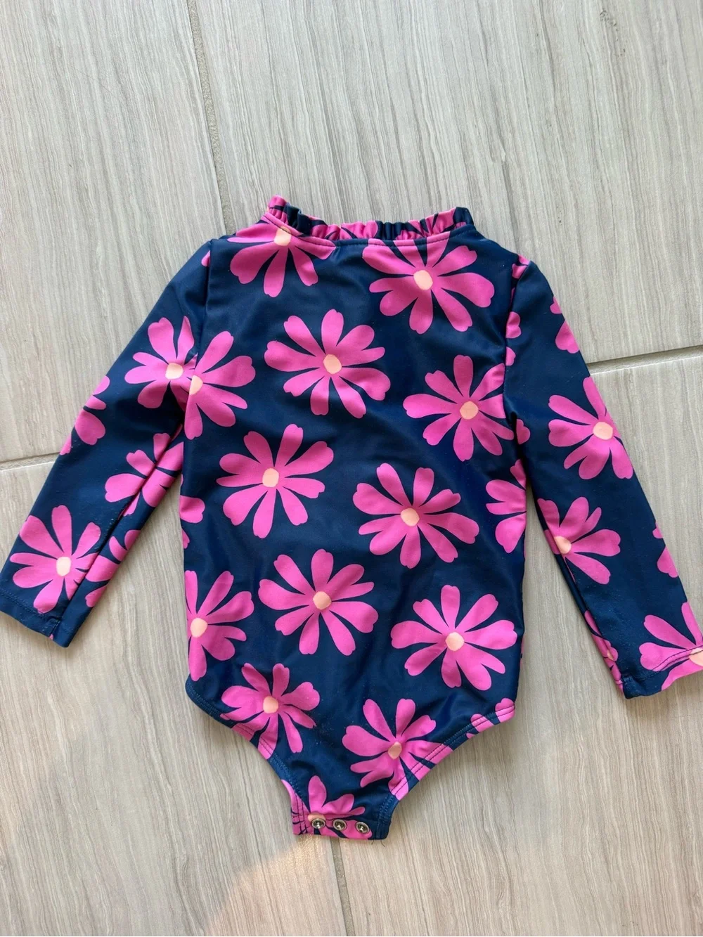 Carter's Navy One-Piece Rash Guard Swimsuit with Pink Daisy Print